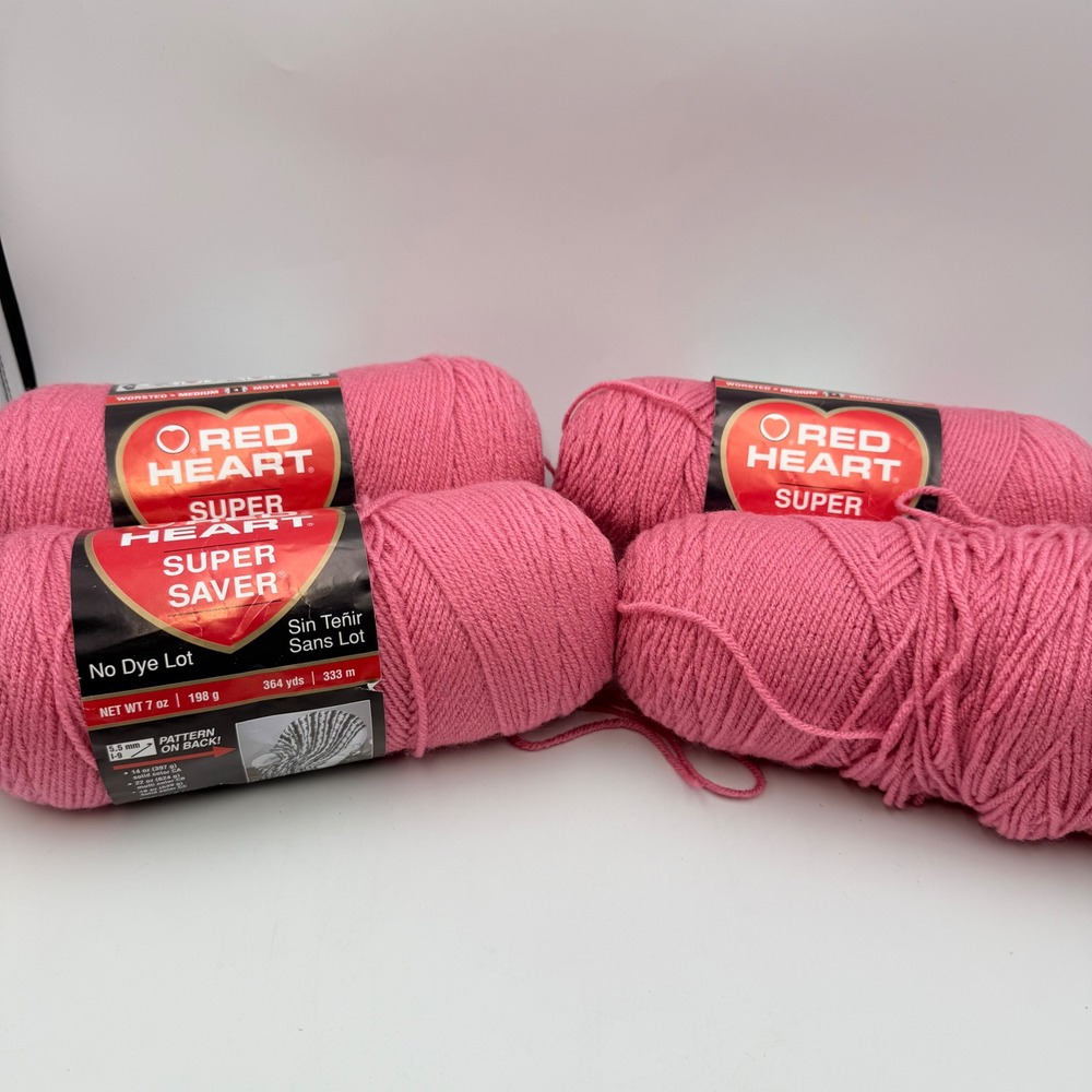 Red Heart Super Saver Yarn 4 Skeins Light Raspberry 0774 Pink Worsted Medium 4